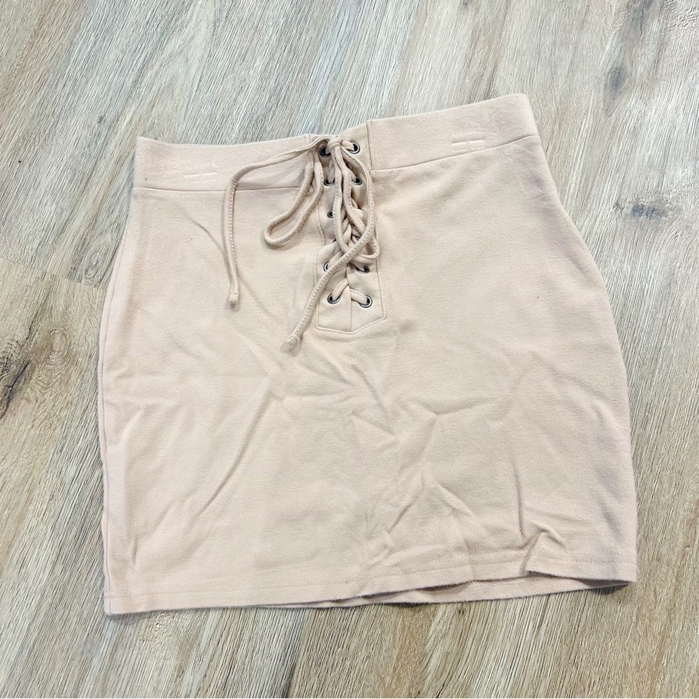 Forever 21 Tan Lace Up Front Mini Skirt